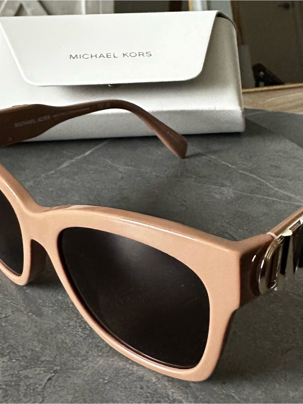 Michael Kors Beige/Tan Cat-Eye Sunglasses with Gold Accents